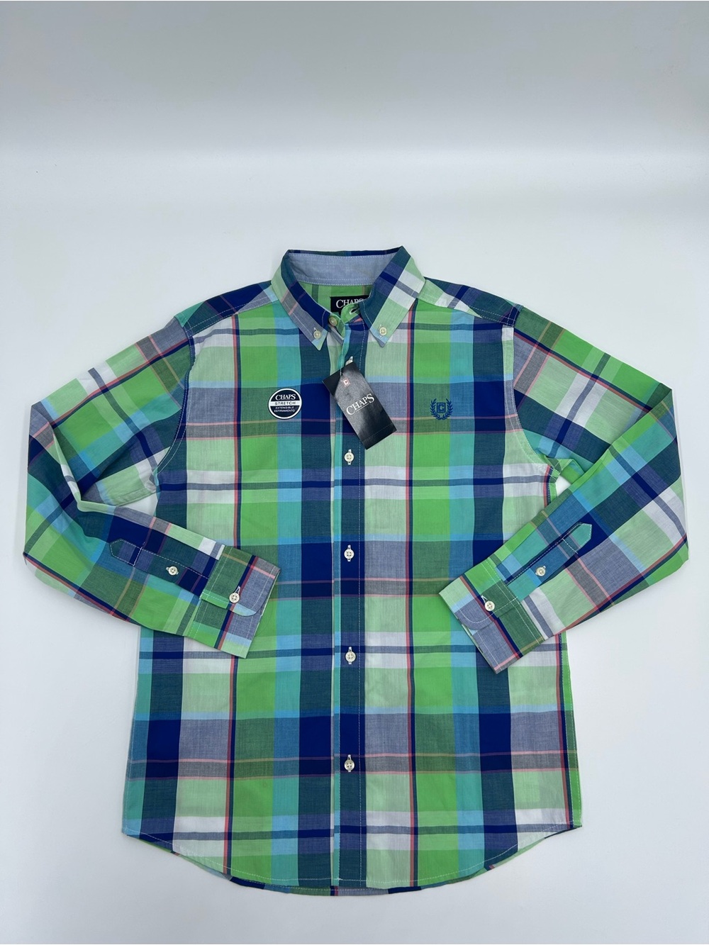 Chaps Green and Blue Plaid Button-Down Shirt - Men M 10/12 NWT